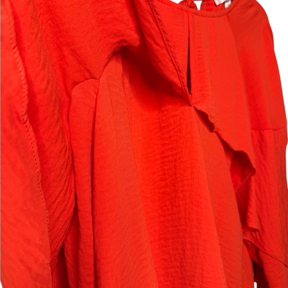 Shilla Exotic Cascade Top Crepe Flowing Ruffle Sleep LS Top in Orange Size Small - Picture 4 of 16